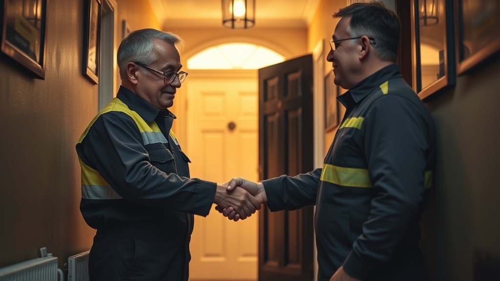 Engineer shaking hands with a Walton-on-Thames homeowner after locating their leak